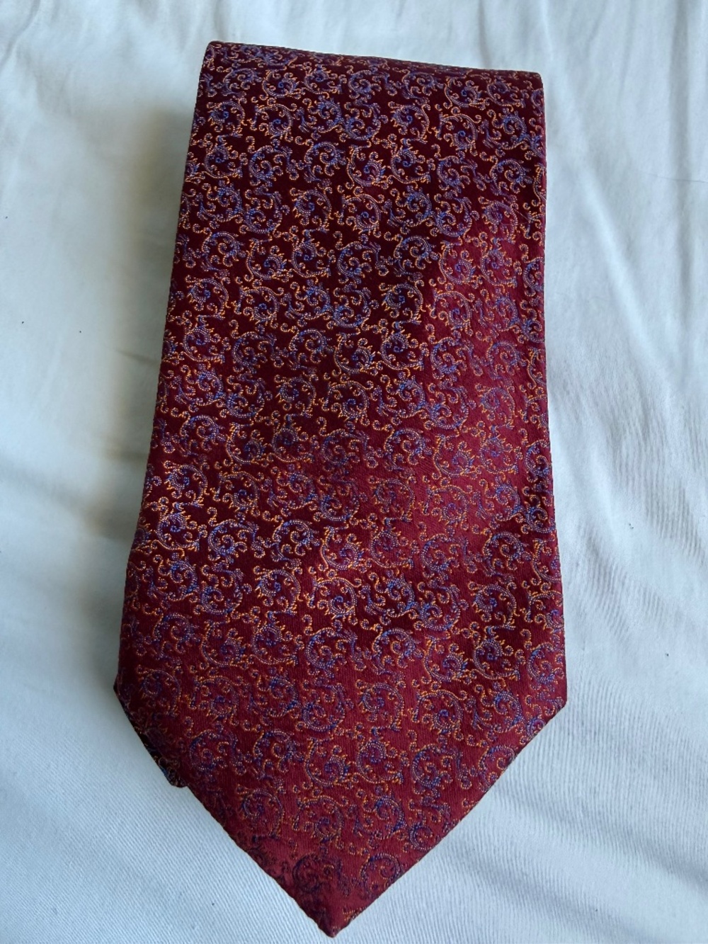 Fabergé Burgundy Gold Scroll Silk Tie Wide 60”